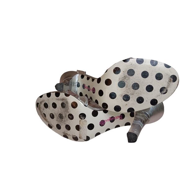 Betsey Johnson  Silver Leather heels bow accent clear heels and straps sz 6 - Picture 6 of 8